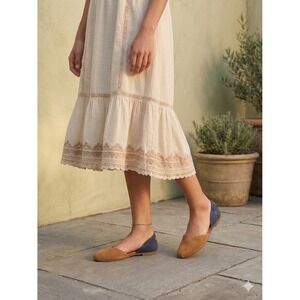 TOMS Jutti d'Orsay Flats Suede Chambray Tan Blue Pointed Toe Womens Size 8